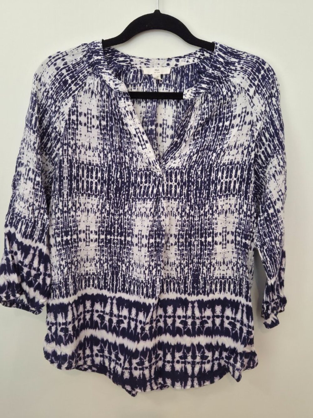 BLL New York Blue White Batik Boho Top Size S/P - Picture 6 of 7